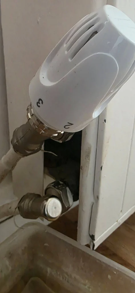 Tête thermostatique installée sur un radiateur à Petit-Caux